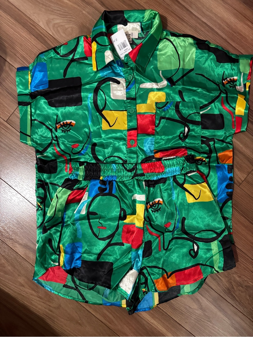 love J Green Abstract Face Print Two-Piece Set with Multicolor Blocks